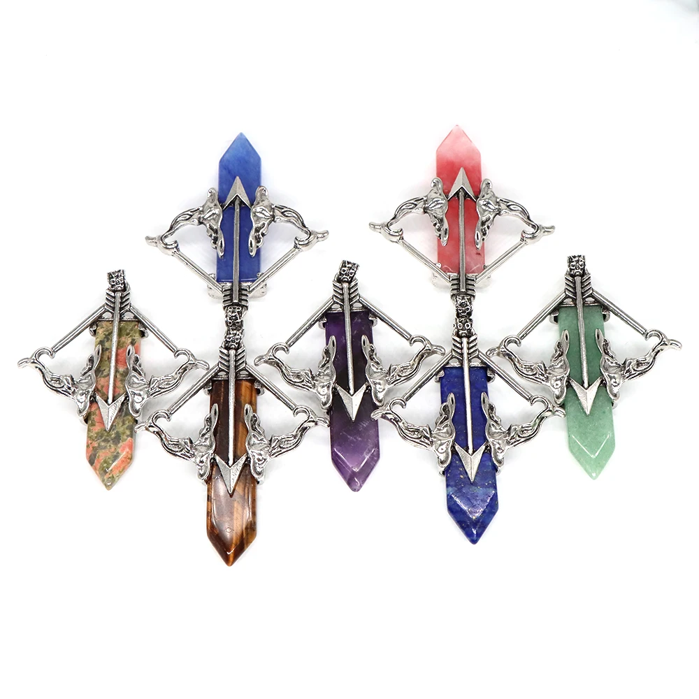 Natural Crystals Long Sword Gems Pendant Healing Reiki Cupid Angel Wings Stones Arrow Chakra Charms Jewelry Necklaces Love Gift