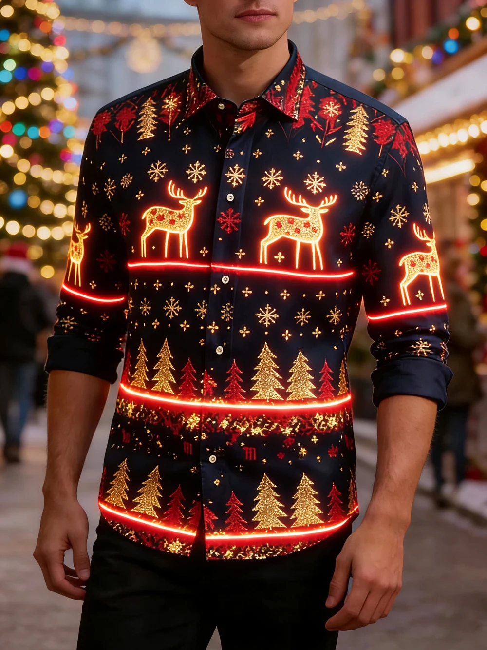 الرجال جديد لامعة عيد الميلاد السنة الجديدة عطلة 3D قميص مطبوع الشارع عارضة الطازجة المتضخم تنفس التلبيب زر قميص هاواي صيفي #1