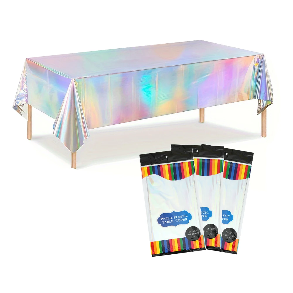 1Pcs Iridescence Laser Aluminum Film Tablecloth Table Cover Rainbow Theme Kids Happy Birthday Party Decortion Tablecloth Supplie