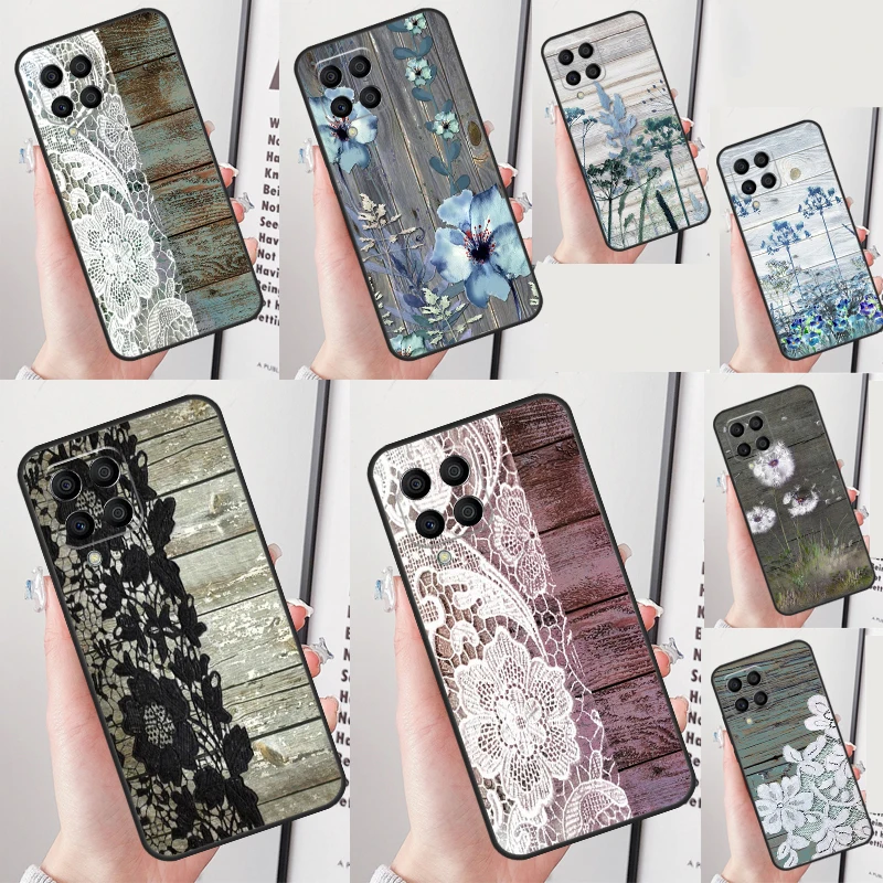 Western Rustic Barn Wood Lace Case For Samsung Galaxy M32 M52 M12 M13 M23 M33 M53 M20 M21 M31 M51 M14 M34 M54 M30s Cover