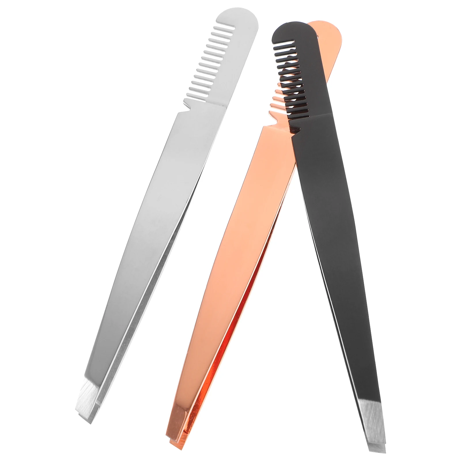 3Pcs 2 in 1 Eyebrow Clip Comb Stainless Steel Eyebrow Tweezers for Precision Trimming Shaping and Applying False Eyelashes