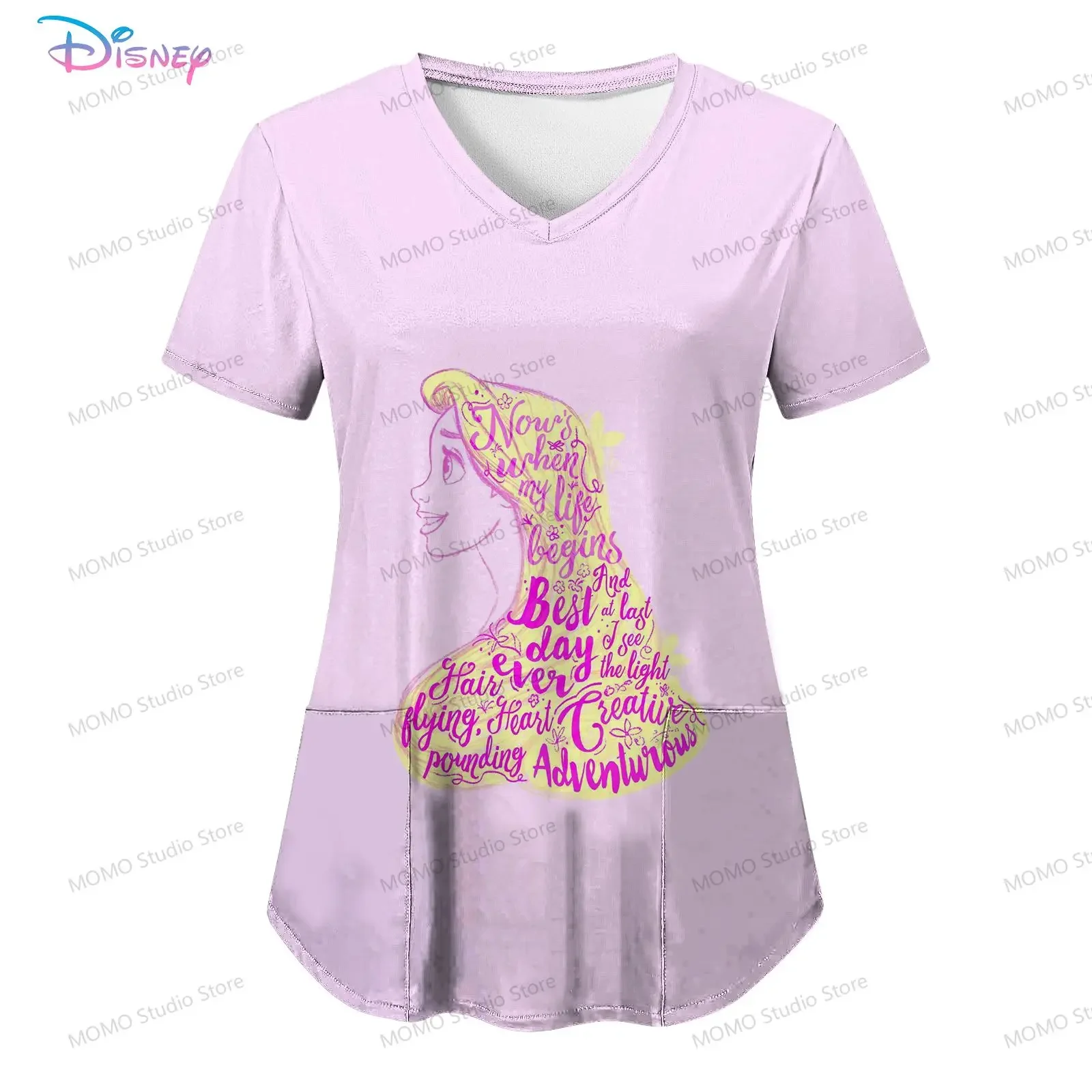 Uniforme d'infirmière à col en V pour femmes, T-Shirt de princesse Disney avec poche, vêtements pour jeunes femmes, hauts Street Wear Kawaii 2025, été Y2k