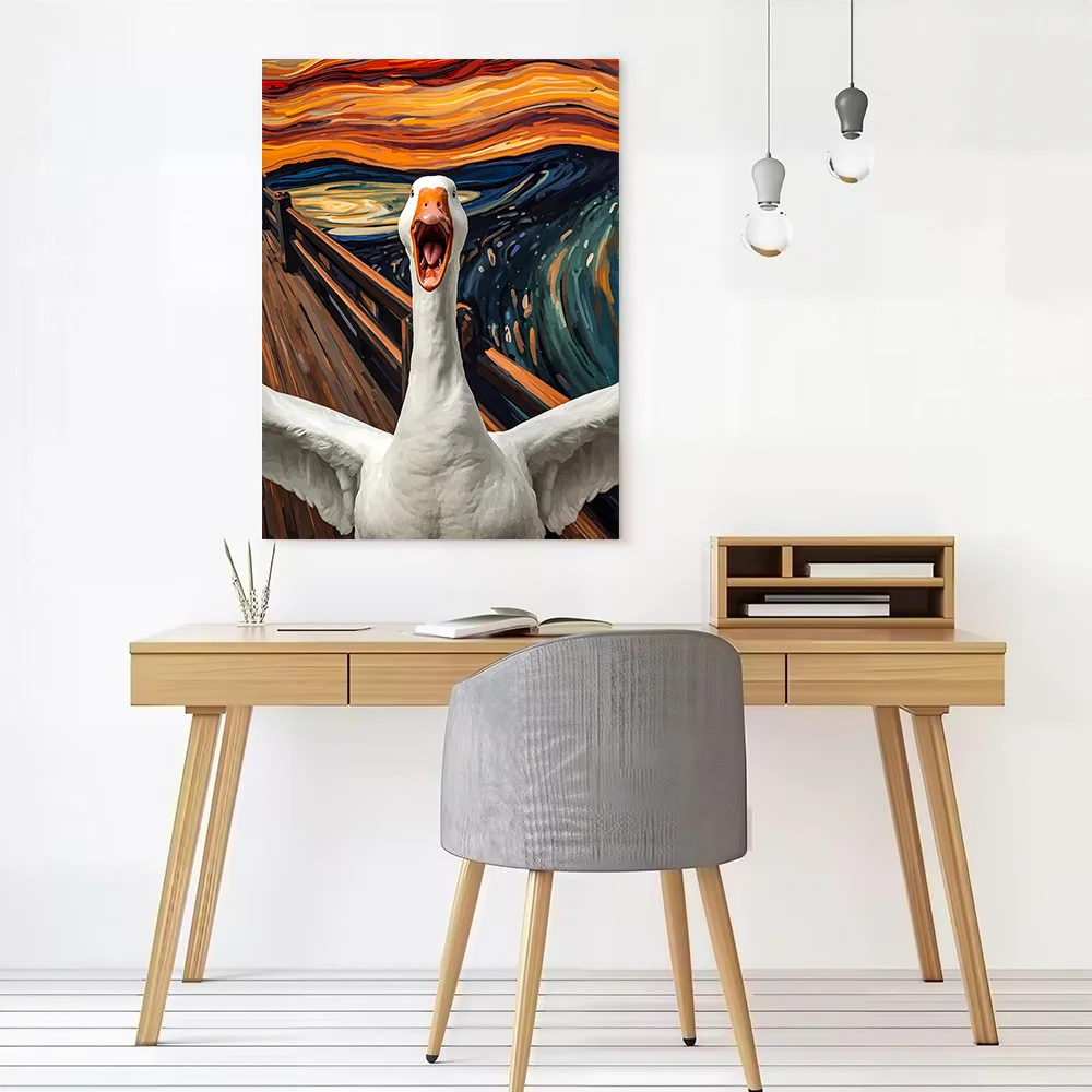 Goose Screaming in Van Gogh Style Printed Canvas Wall Art Customizable Paintings Poster Perfect Gift for Bedroom Decoration Room