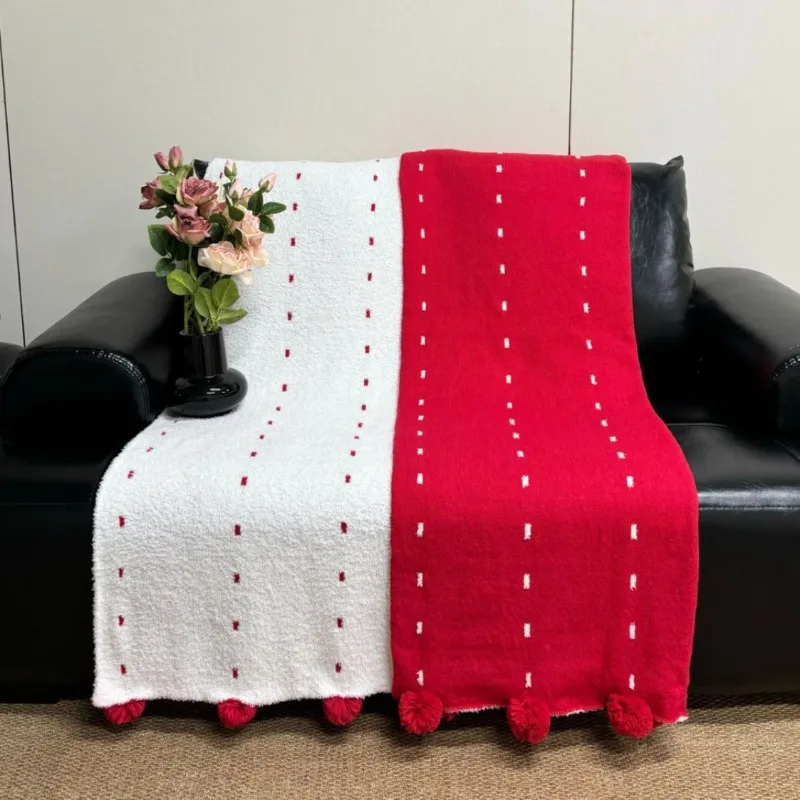 

Knitted Nap Blanket Black White Dual-Tone Cozy Breathable Soft Warm for Sofa Bed Couch Rest