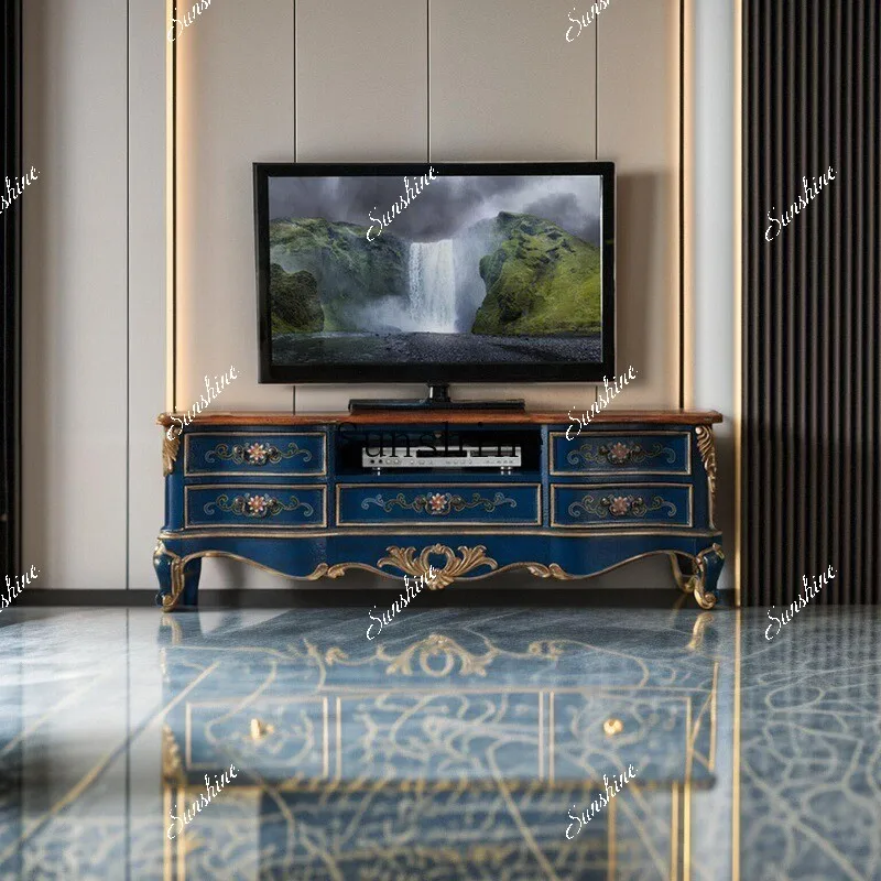 Mediterranean blue TV cabinet household coffee table old-fashioned simple modern small apartment  FT