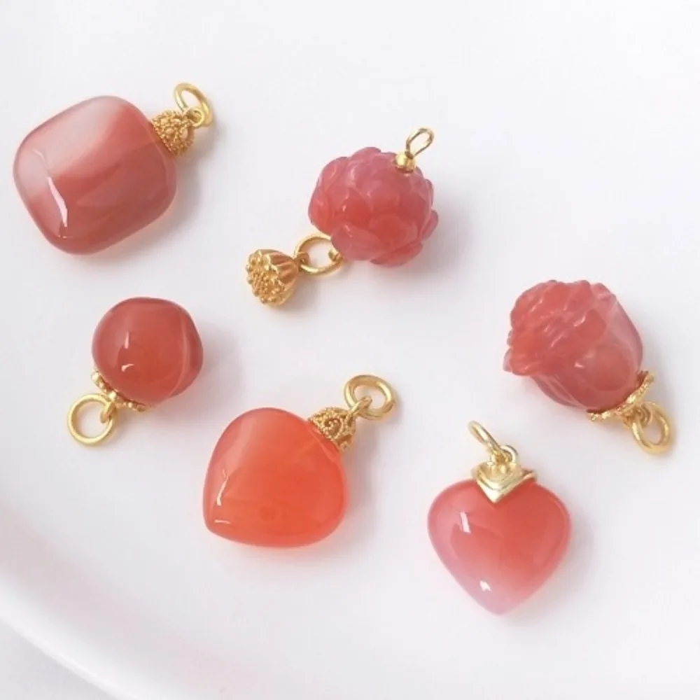 

Natural Nanhong Yanyuan Candy Agate Peach Cabbage Peach Heart Lotus Pendant DIY Necklace Bracelet Jewelry Pendant