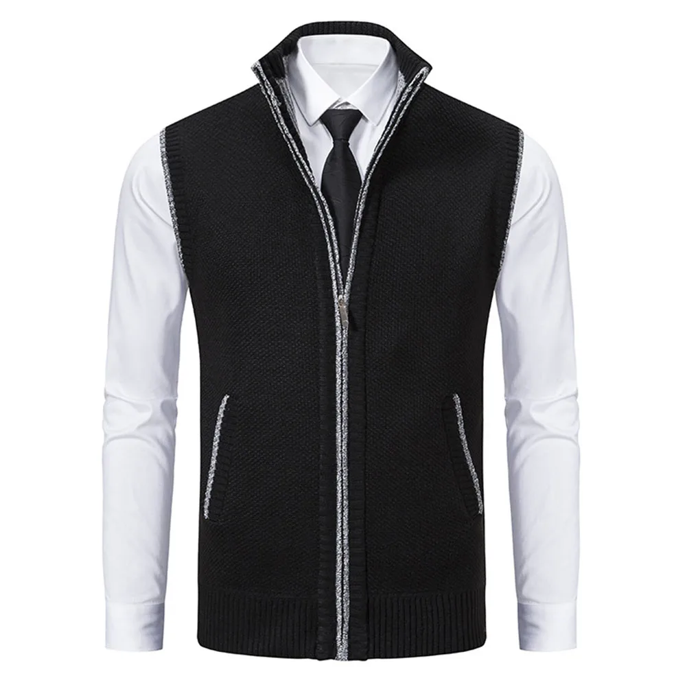 

Trendy Knit Waistcoat Sleeveless Cardigans Fleece Vest Stand Collar Solid Color for Winter Vacations Sizes M 4XL