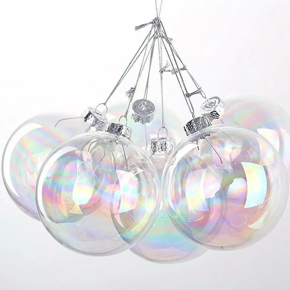 6cm Clear Iridescent Glass Ball Fillable Baubles Christmas Transparent Ball Christmas Tree Hanging Ornaments Christmas Ball