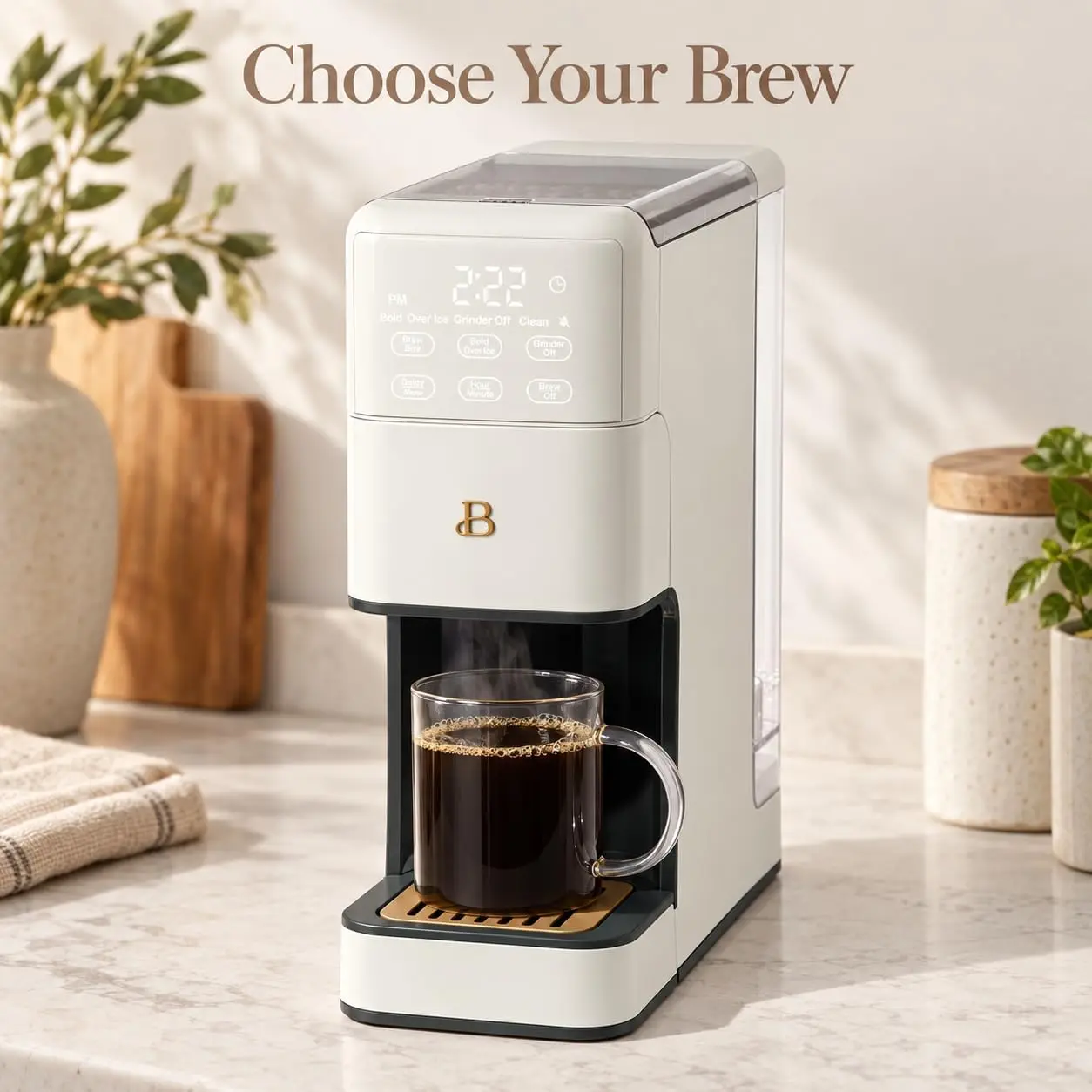 Perfect Grind Programmable Single Serve Coffee Maker with Built-In Burr Grinder, Reusable Filter, Hot & Iced Coffee, 6–16 oz Bre