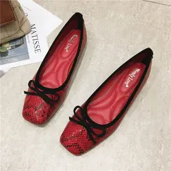 Size 35-41 New Autumn Fashion Flat Shoes Butterfly Knot Women Flats Square Toe Woman Footwear Snakeskin Pattern 2023 Lady Shoes