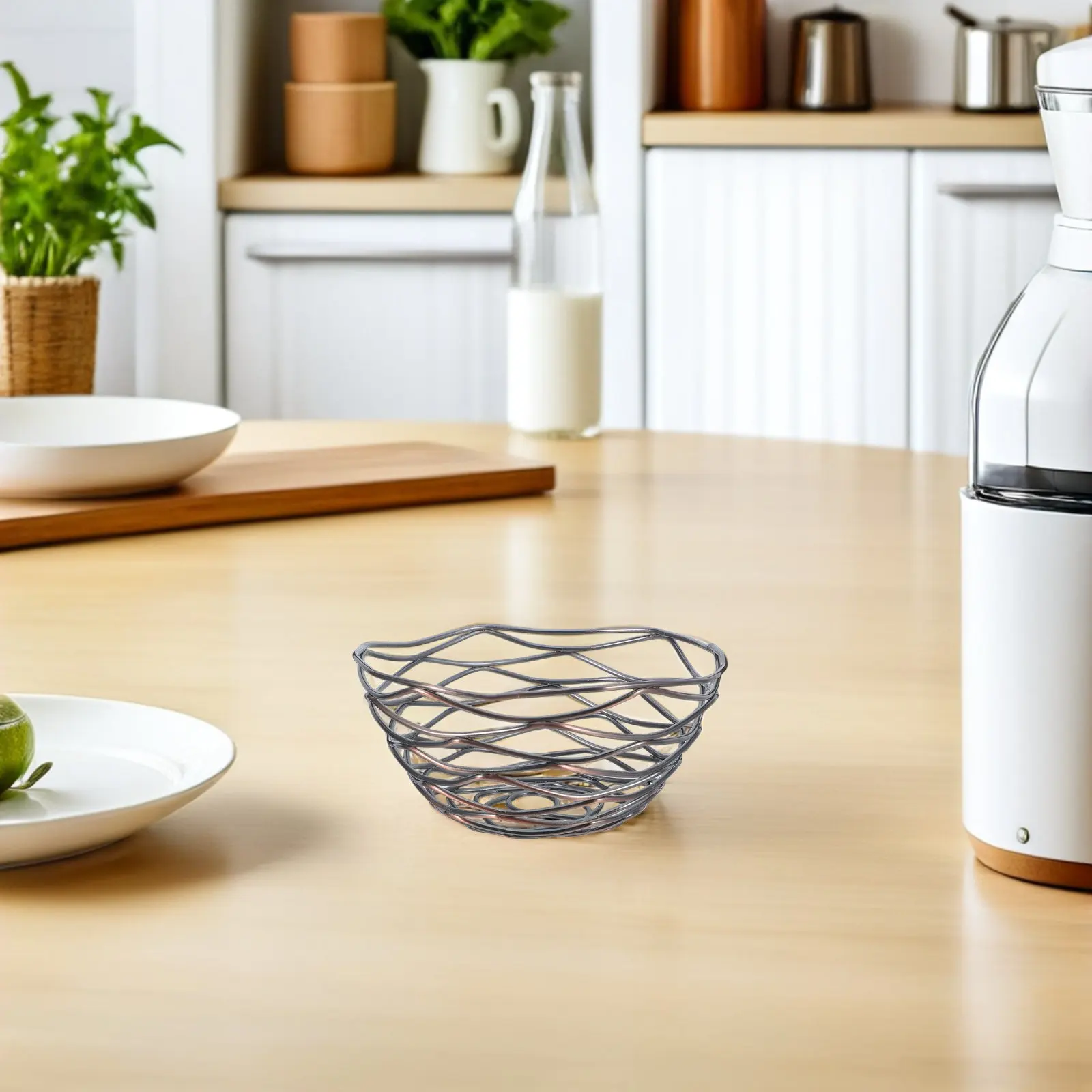 Iron Fruit Vegetable Storage Basket Holder Kitchen Counter Organizer Bread Snack Produce Bronze 5.51x2.76 Decorative Wire Mesh