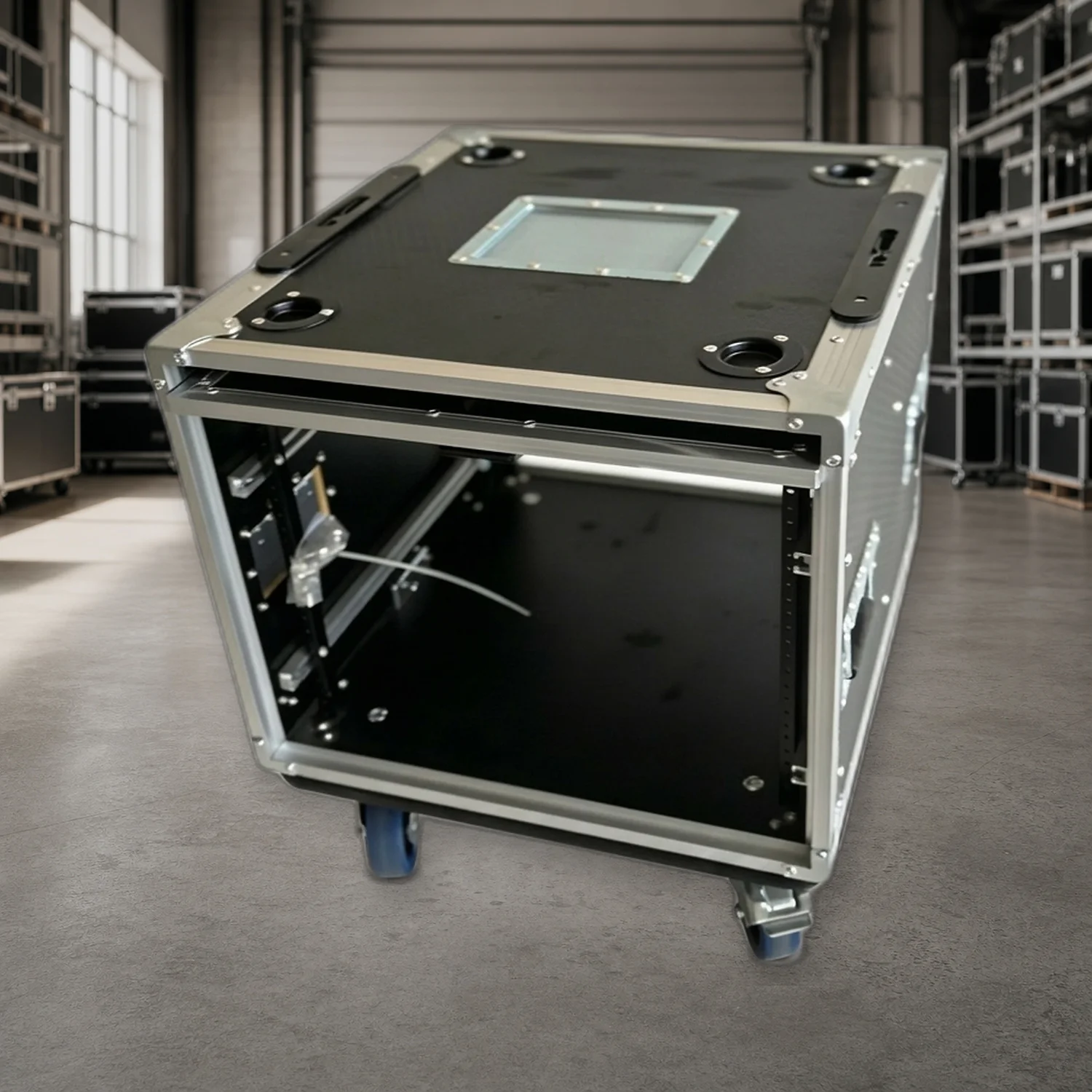 8U 19 Inch Amplifier Rack Flight Case with Sliding Door and Casters for Touring Audio Equipment OEM ODM