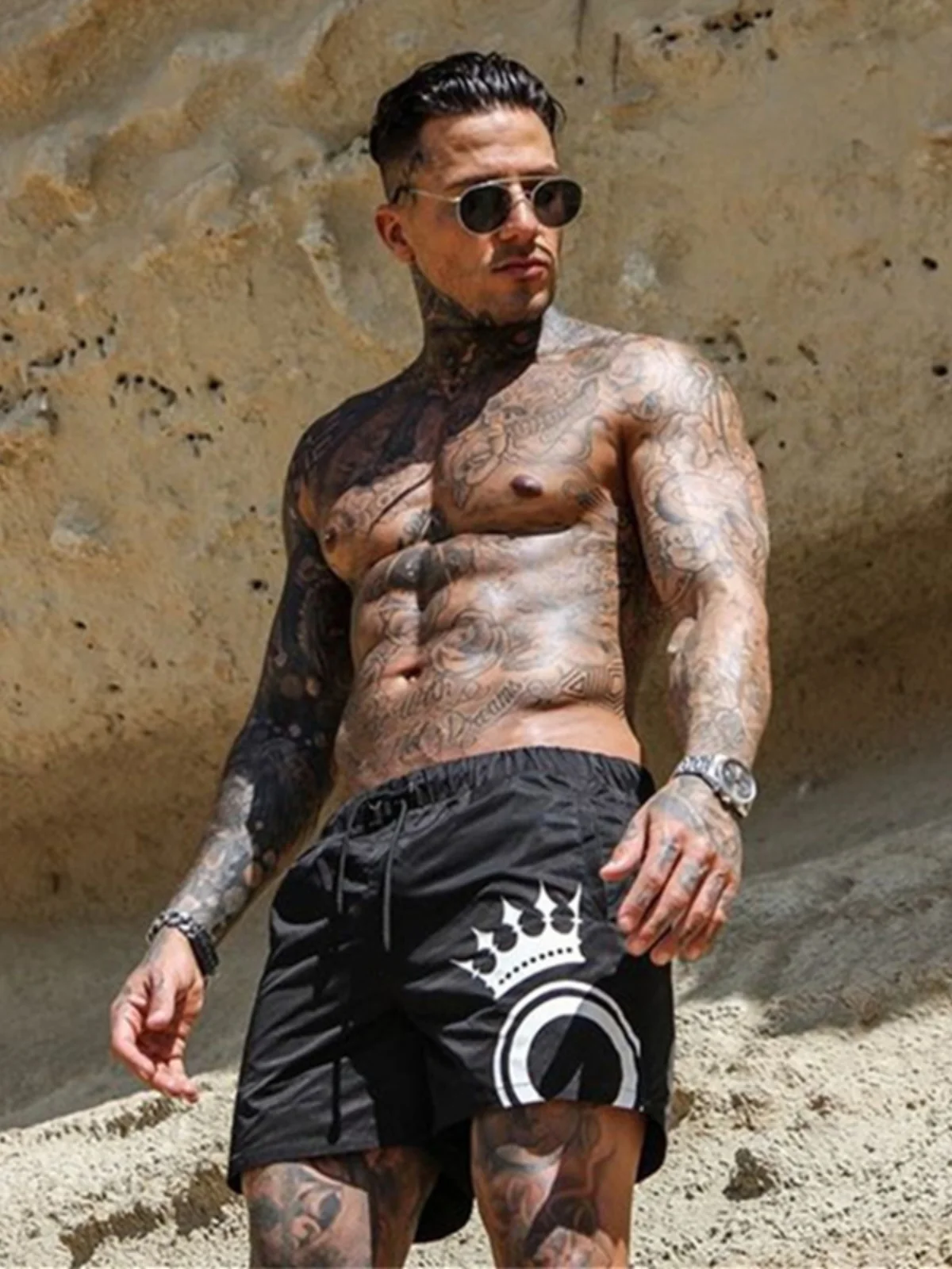 

Men's Fitness Sports Pants Short Five-Point Running Gym Elastic Squat Muscle Style American Trendy Brand Large Size Shorts