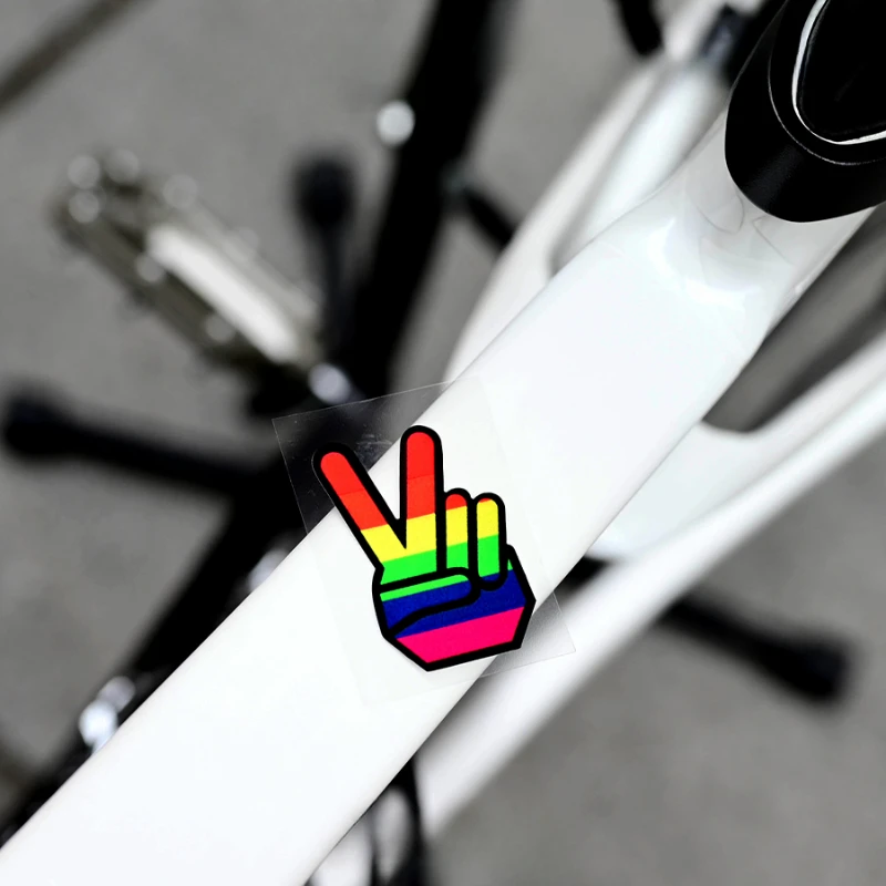 1PC Rainbow Yeah Gesture Bicycle Frame Stickers Waterproof Road Bike MTB Top Tube Helmet Decoration Motorcycle Vinyl Decals