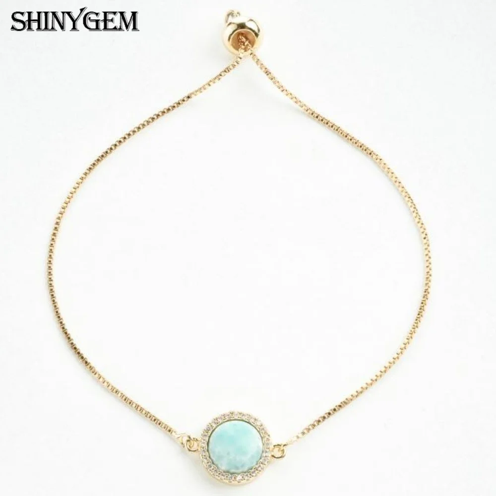 

SHINYGEM Women Adjustable Bracelet Chain Natural 10mm Citrine Rose Quartz Larimar with CZ Bracelet Delicate Hand Jewelry Gift