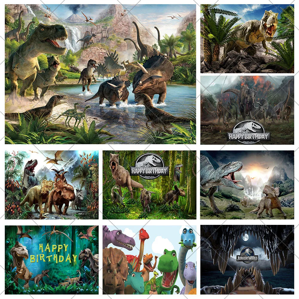 Jurassic World Dinosaur Tyrannosaurus Rex Backdrop Kids Birthday Background Vinyl Polyester Poster Photography Decor Props