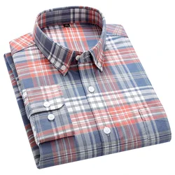 Mens Cotton Oxford Plaid Shirts Spring Autumn Long Sleeve Casual Shirts for Business Men Youth Fashion Daily Use Camisas Hombre