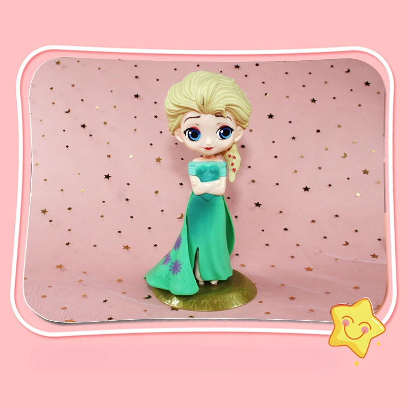 

Disney Anime Frozen green clothes Elsa princess Doll cake desktop Decoration Pendant children birthday gift Handmade toy model