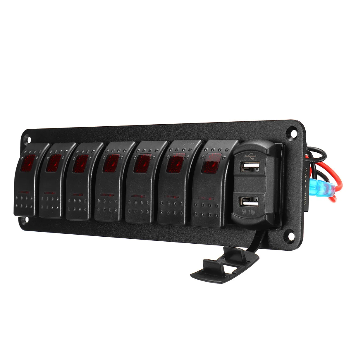 

Red LED Marine Boat Rocker Switch Panel 8 Gang Rocker Switch Panel Kit 12V/24V Circuit Breaker Dual USB Slots Light