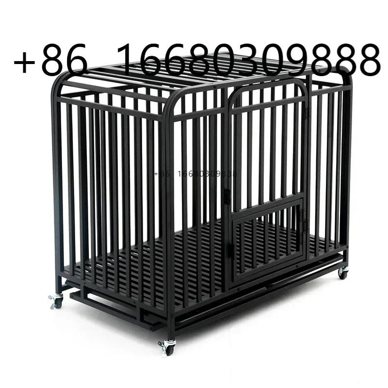 New Arrival Metal Square Tube Black Heavy Duty Pet Cage With Wheels For Large Dogs