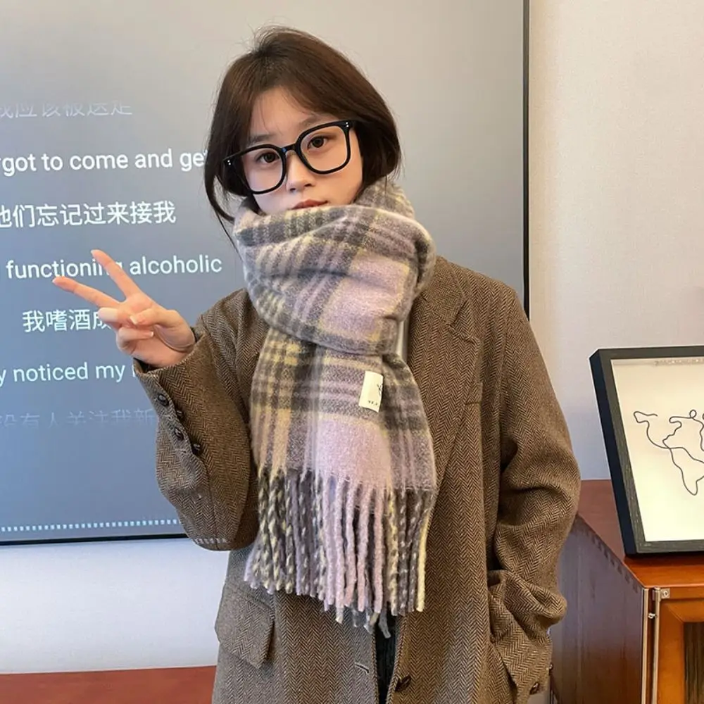 タッセルミントチョコレートカラーチェック柄スカーフカラーマッチングカシミヤショール冬カシミヤスカーフぬいぐるみウールスカーフロングショール