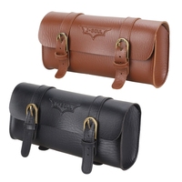 Motorcycle Handlebar Bag Saddlebag, PU Leather Handmade Motorcycle Fork Bag Roll, Durable Storage Tool with Straps