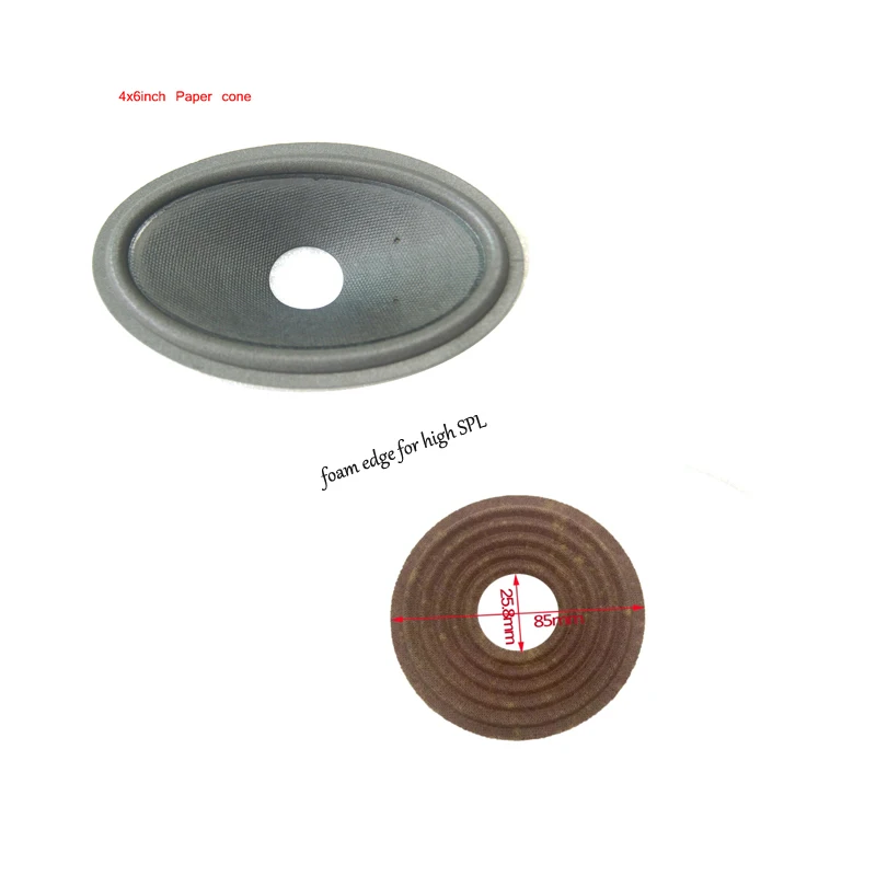 4pcs/Lot 4x6inch Foam Edge Speaker Paper Cone Midrange Woofer + 85x25.8x3mm damper Repair Parts Accessory