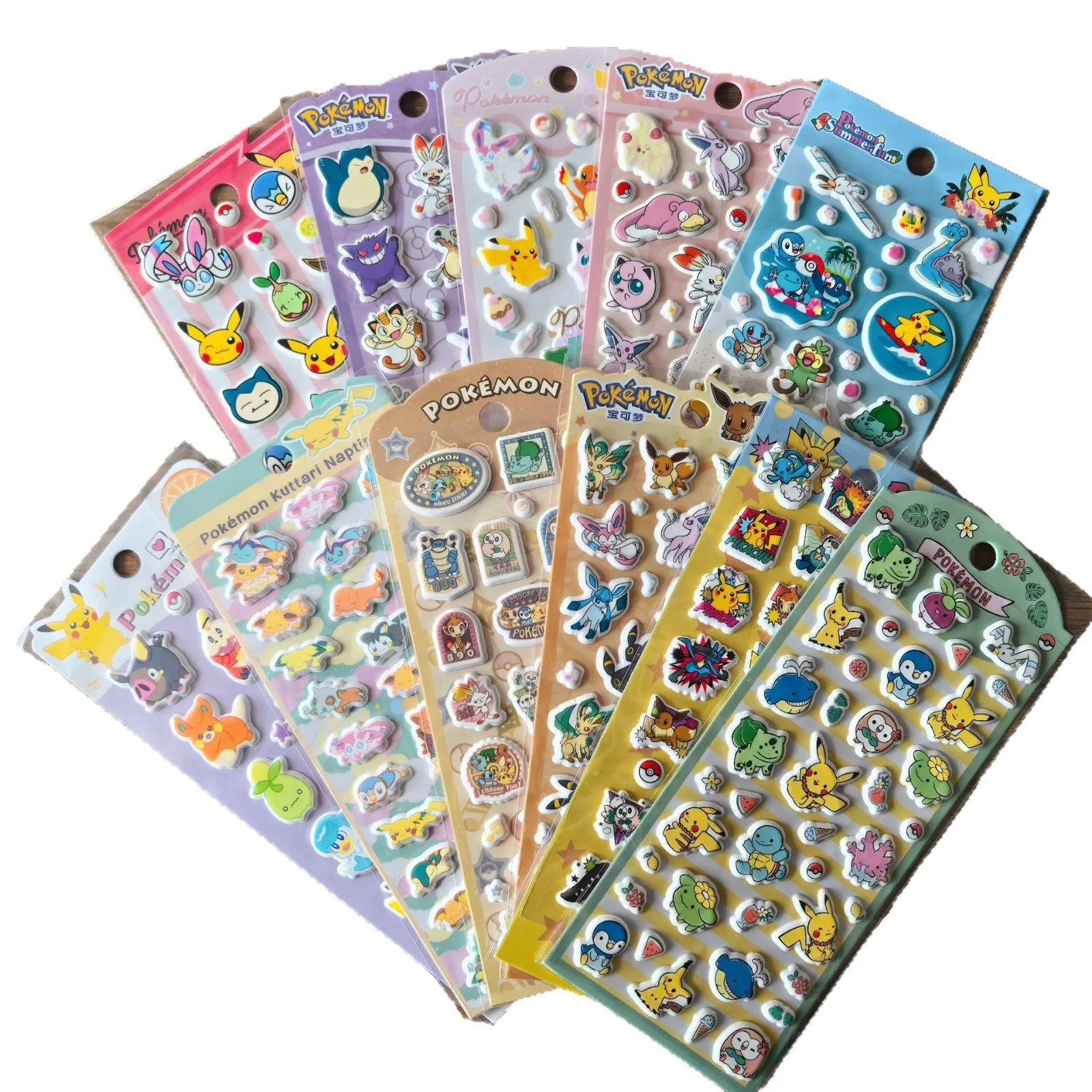 

4 листа милых аниме-наклеек Покемон, кавайные 3D-стикеры Пикачу, детские игрушки, мультяшные объемные наклейки, утолщенные наклейки-поощрения, подарки