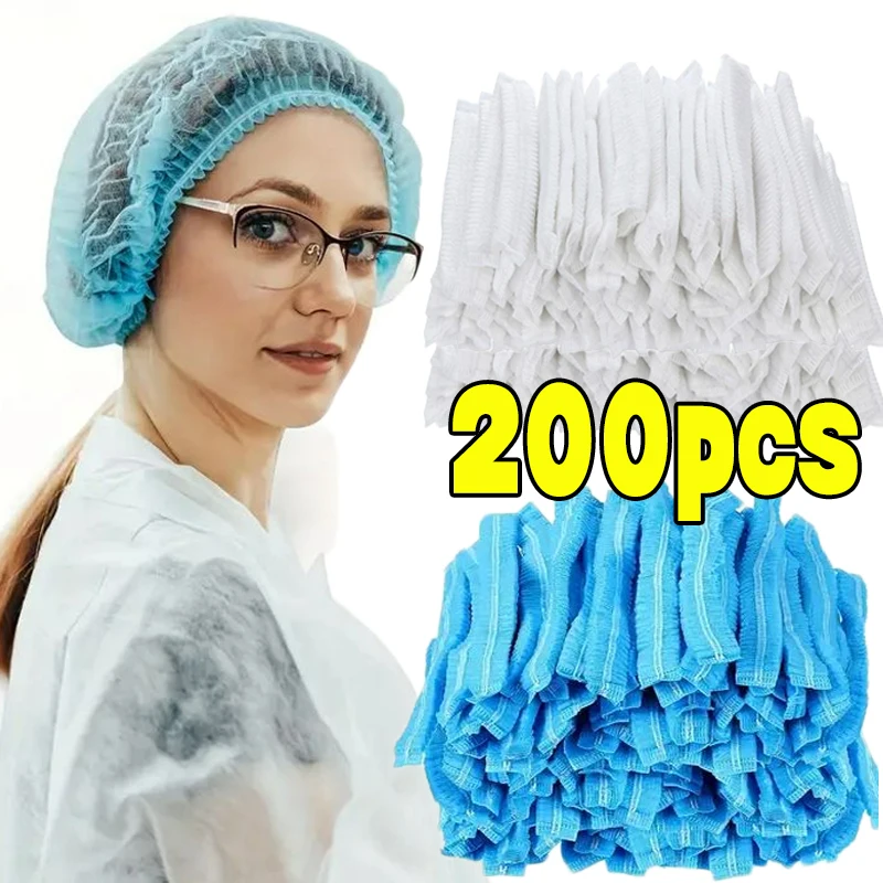 Blue Disposable Hair Shower Cap Elastic Dust Hat for Food Service Nurses Labs Household White Non Woven Cover Supplies