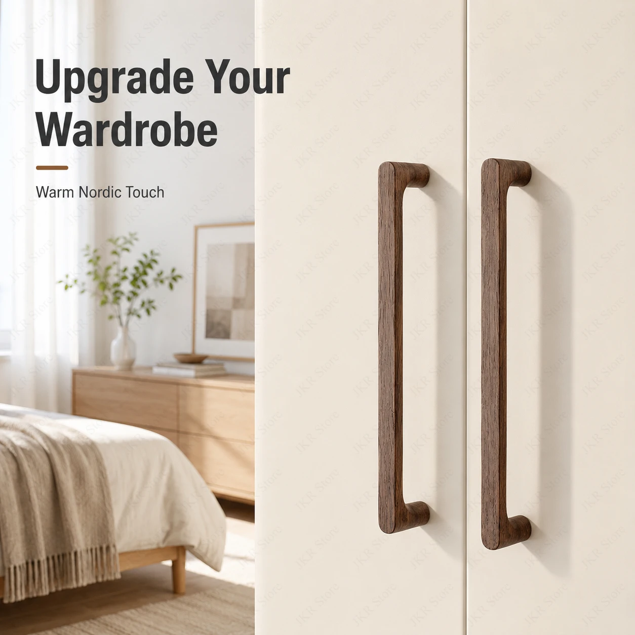 Nordic Style Wood Cabinet Handles Walnut Pulls Wardrobe Drawer Door Knobs for Room Furniture Hardware Accessories