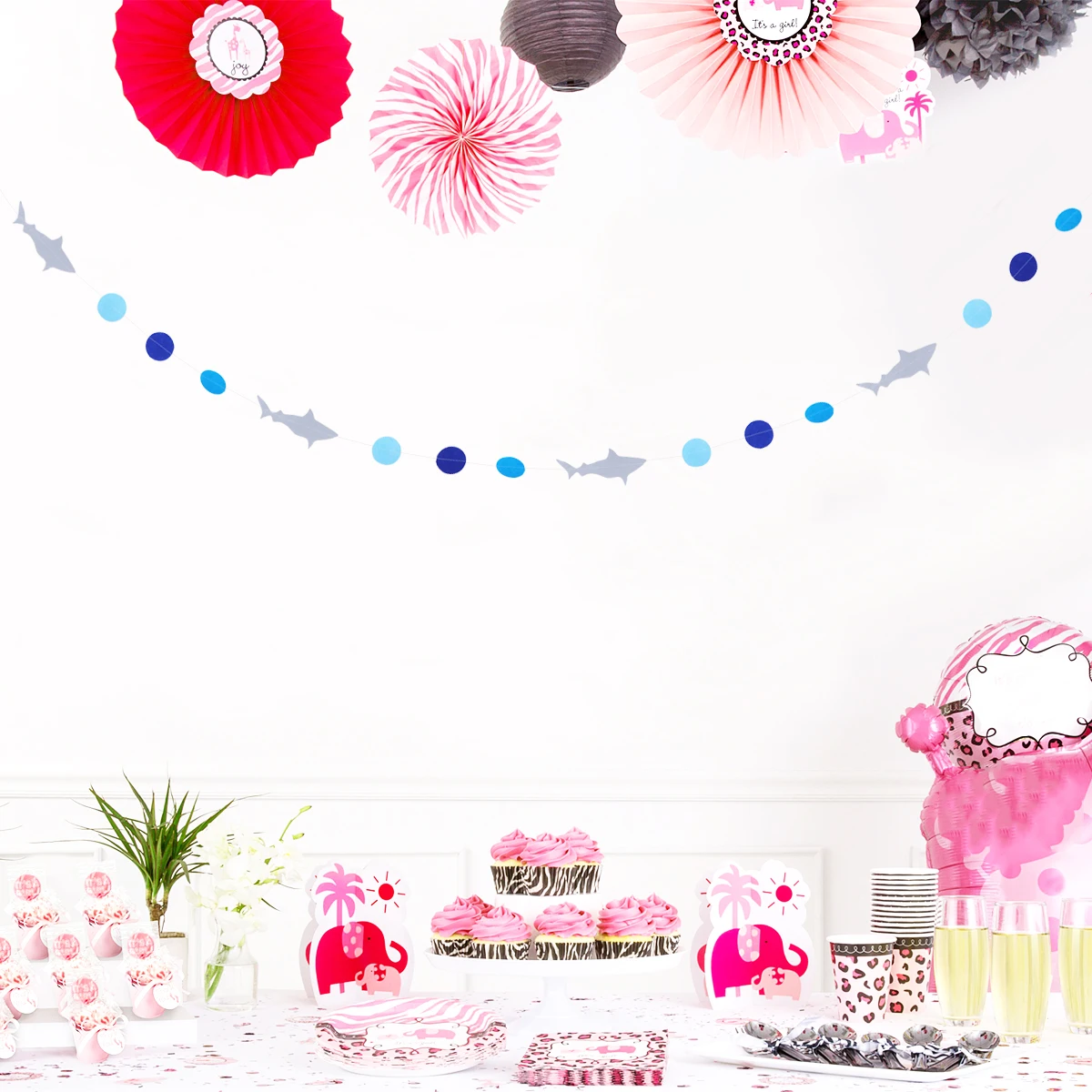 

Cartoon Shark Banner Decoration 10Ft Hanging Pull Flag Birthday Party Supplies Garland Streamer For Indoor Outdoor