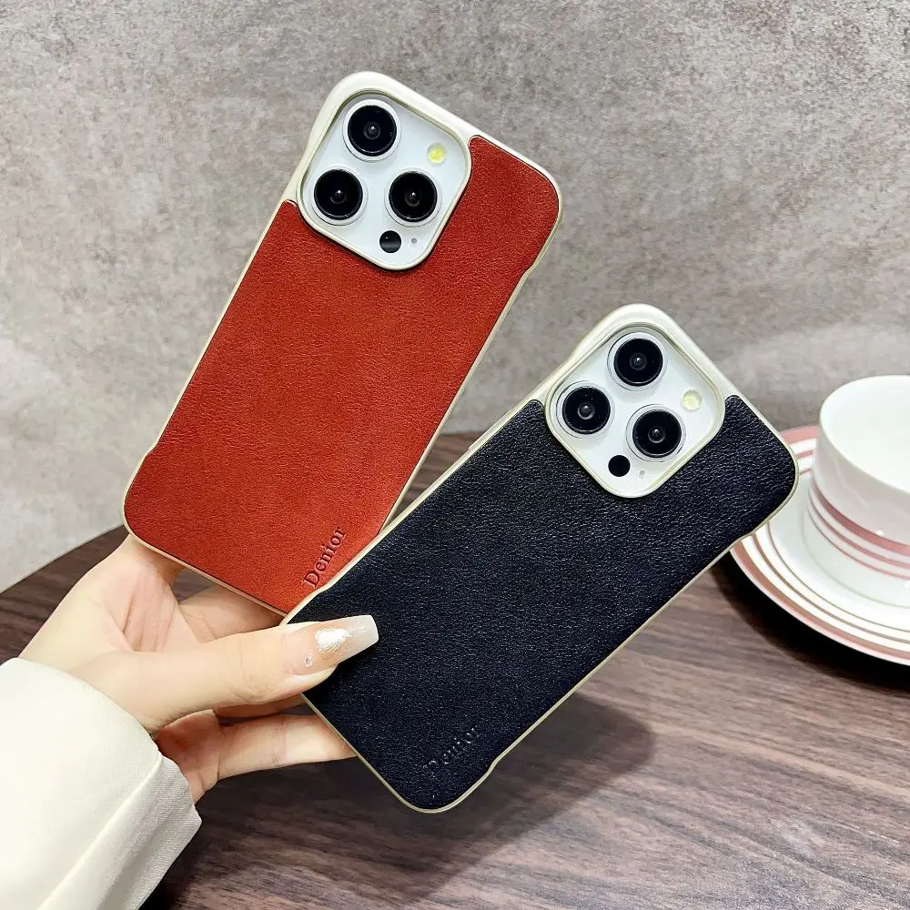 

Back Solid Color Leather Frameless Phone Case For iPhone 16 Pro Max 15 Pro 14 Pro Max Series With Magnetic Wireless Charging