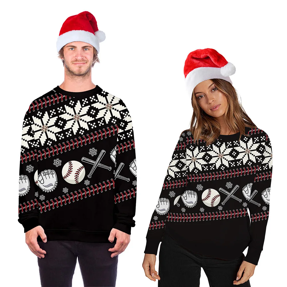 Christmas Pullover Sweaters for Men Women Santa Claus Snowflake 3D Printed Sweatshirt O-Neck Long Sleeve Casual Top for Lovers