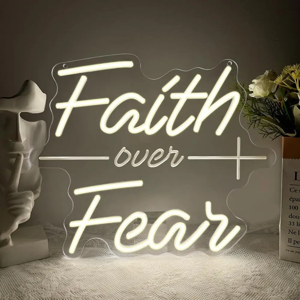 

Faith Over Fear Неоновая вывеска USB светодиодный светильник для клубной вечеринки, бара, гаража, игровой комнаты, спальни, украшение personnalisé, подарок, ночник