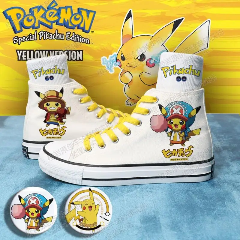 Pokemon Pikachu Anime scarpe di tela studenti estate scarpe basse stampate dipinte a mano bambini Sneakers alte traspiranti regalo