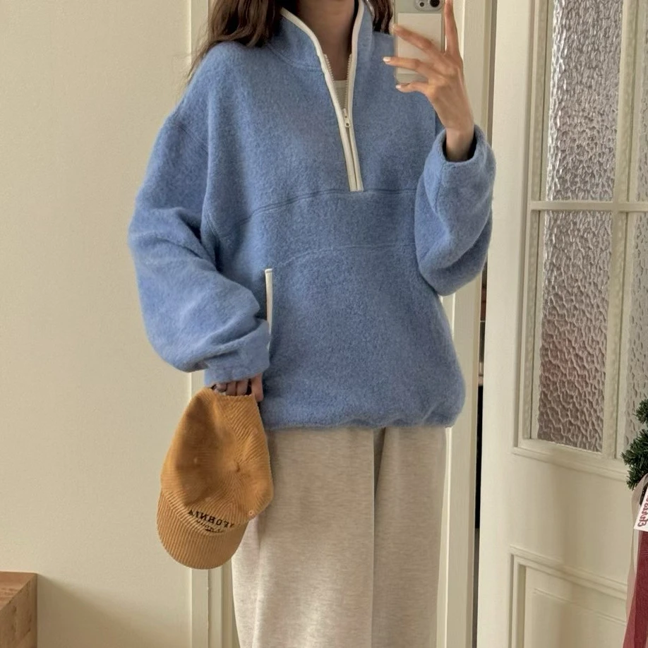 Faionable سستة البلوز ملابس خارجية دافئة الخريف الشتاء تصميم الشعور الأعلى العصرية الشارع Sle الكورية Faion المرأة سترة