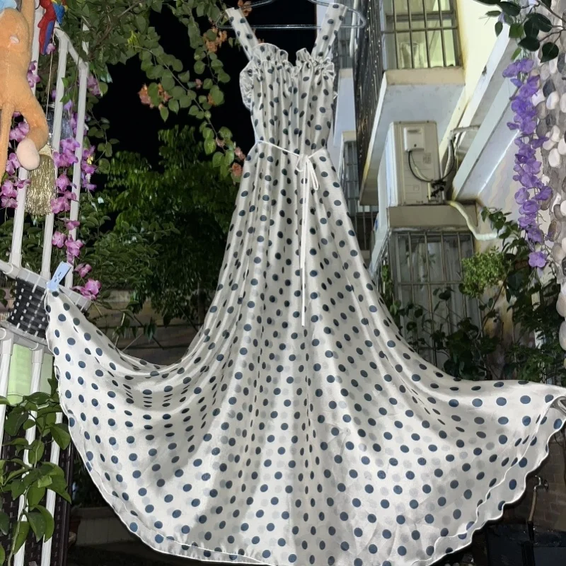 

Couple's Ultra Thin Smooth Silky Printed Large Swing Suspender Skirt Soft Glossy Plus Size Sissy Sleeveless Large Swing Skirt