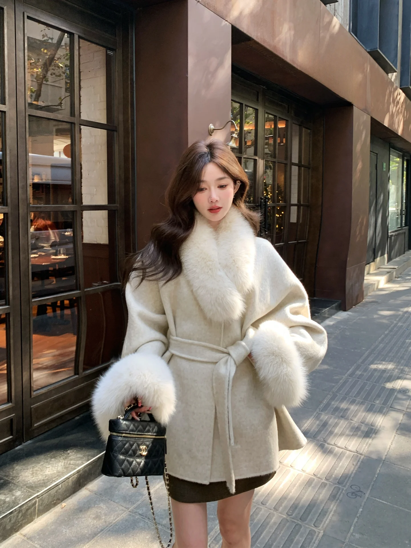 

Daisy Winter Warm Fur Collar Double Face Woolen Coat Belted Mid-Length Women's Jaet Ele Sle Online Exclusive
