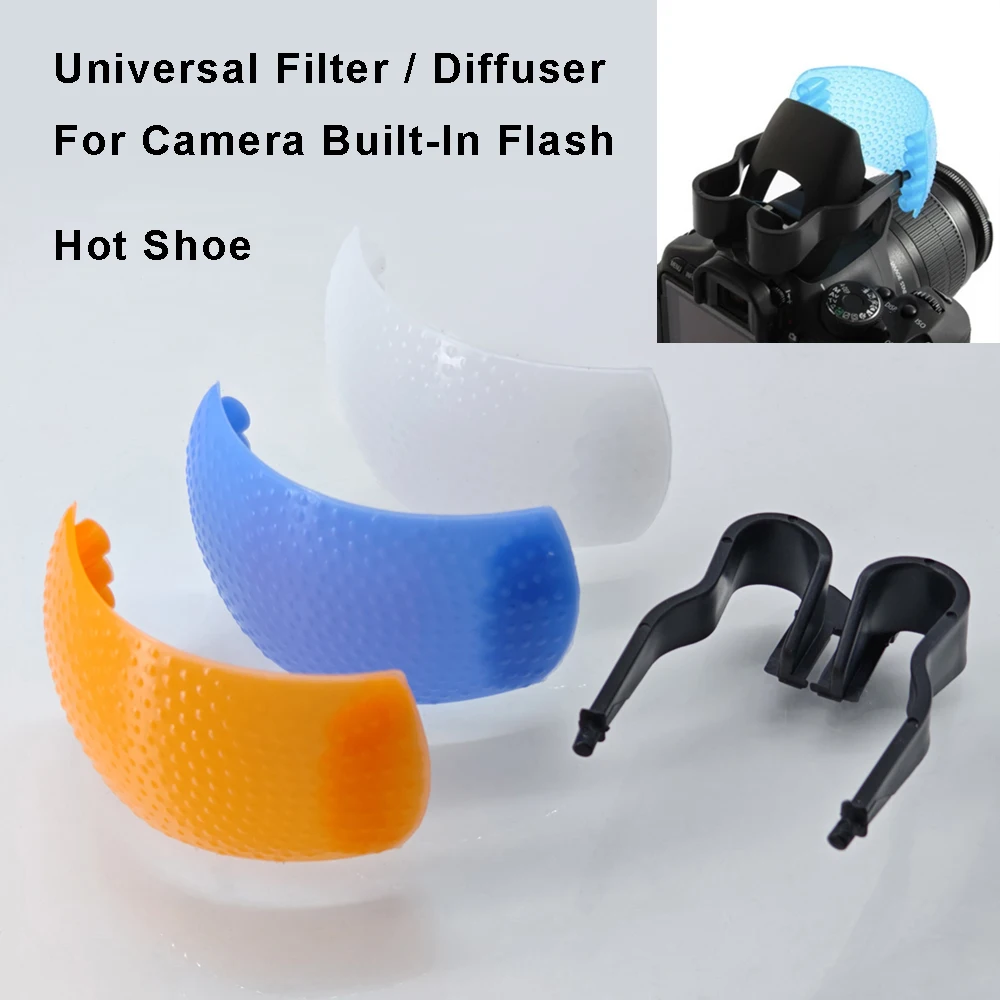 ชุดอุปกรณ์กระจายแสงแฟลช/ฟิลเตอร์อเนกประสงค์รองเท้าร้อน3สีขาวน้ำเงินส้มพลาสติกโปร่งแสงสำหรับแฟลชป๊อปอัพในตัวกล้อง