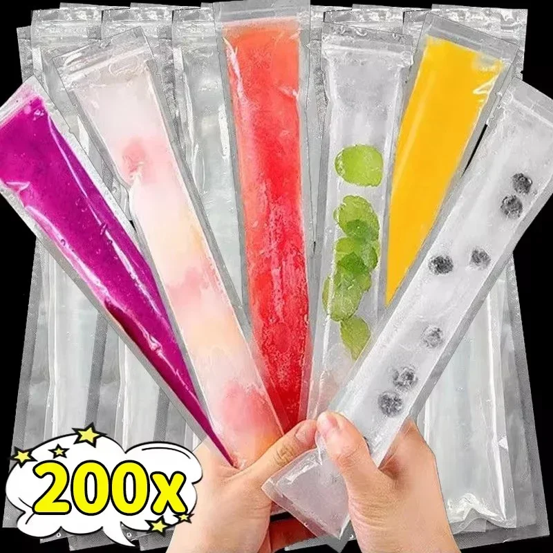 200/1Pcs Disposable Ice Popsicle Bags DIY Ice Cream Pops Large Freeze Sealed Bag Juice Yogurt Smoothie Mold Bag with Funnel Tool