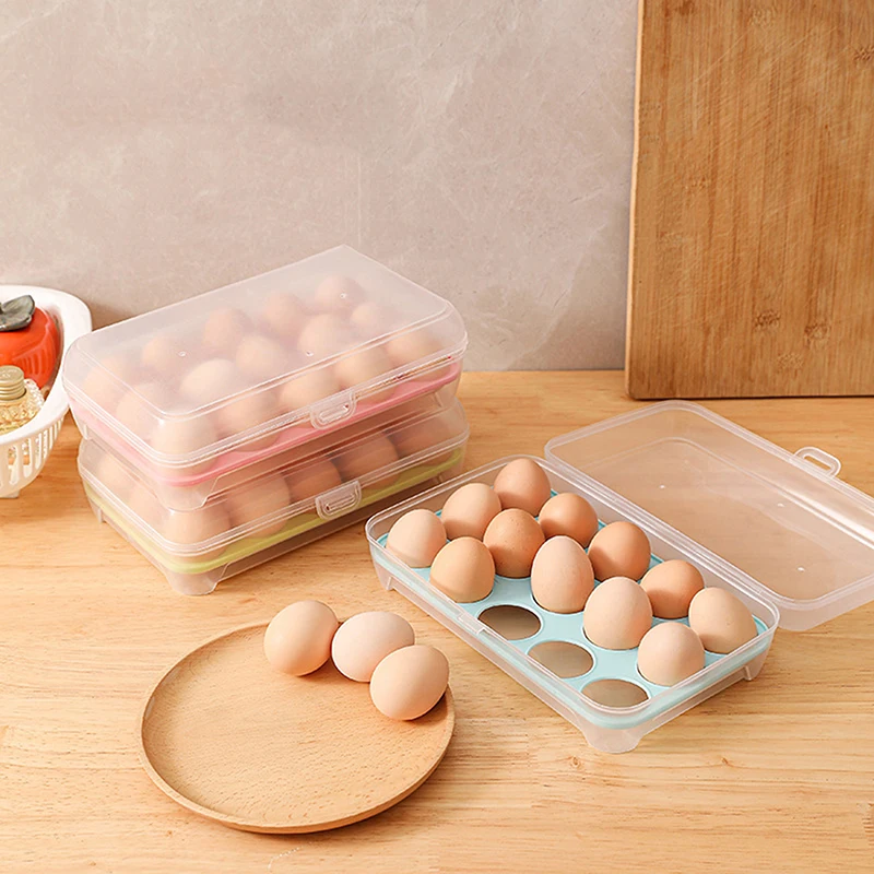 15-Grid Egg Storage Box Home Kitchen Supplies Refrigerator Egg Container Fresh-Keeping Box Tray Multi-Layer Plastic Organization