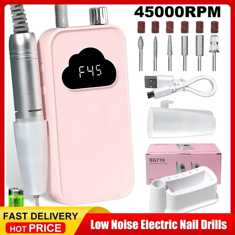 

Profesional 45000RPM Electric Nail Drill Rechargeable Electric Portable Nail Sander File for Gel Nails Polishing Salon Tool