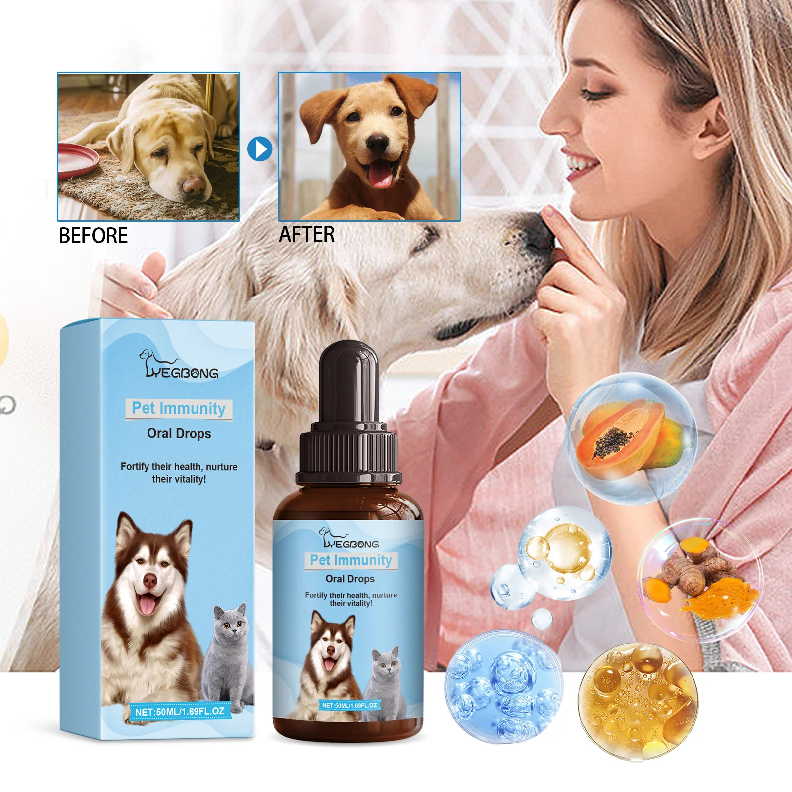 Pet Health Drops Cats Dogs Balanced Nutrition Enhance Puppy Kitten Disease Immunity Multi Vitamin Pet Health Supplements