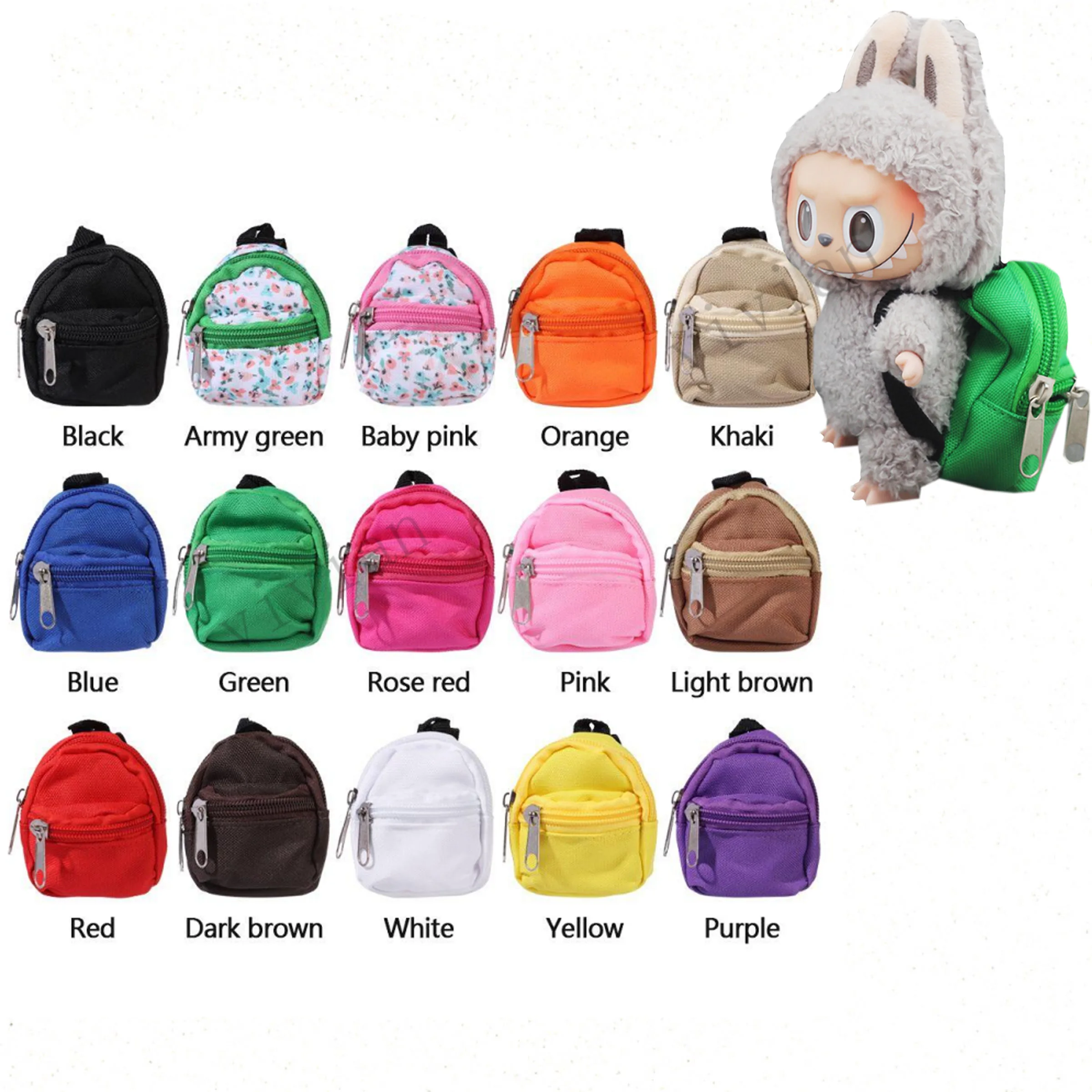 Doll Bag for Labubu for Barbies for Blythes 20cm Plush Doll & 1/6 BJD Double Zipper School Bag Canvas Coin Purse Backpack