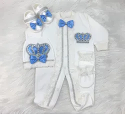 Dollbling Boy Baby Set Clothing Personalized Outfit Custom Baby Clothes Spring Angle Wing Lace Embroidery 4Pcs Layette