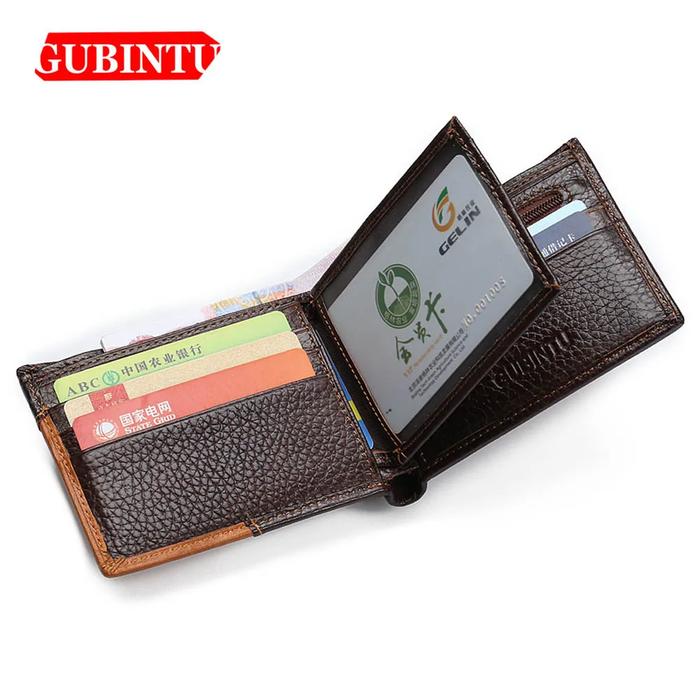 GUBINTU Genuine Leather Men Wallets Coin Pocket Zipper Real Men\'s Leather Wallet with Coin High Quality Male Purse Eagle cartera