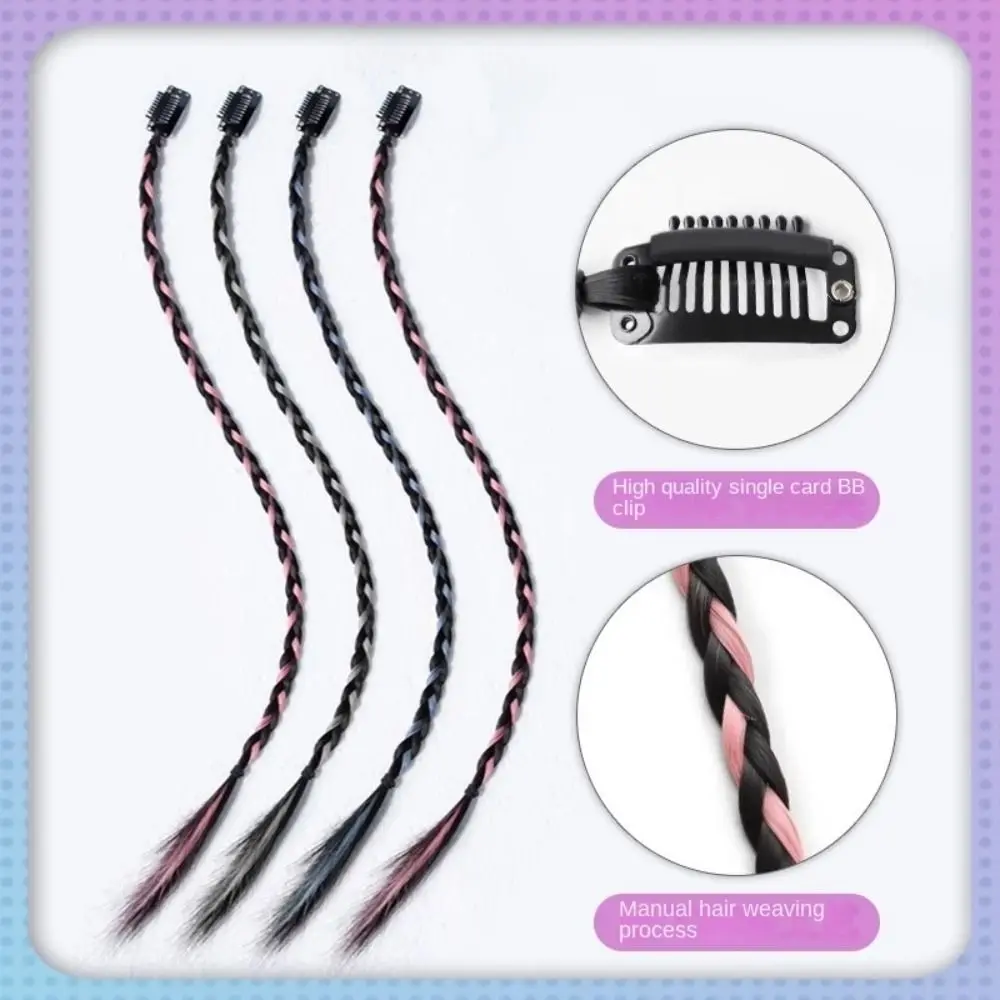 Clip Twist Braided Hair Rope Fashion Hair Extension Boxing Braid Hair Pieces Y2K Fake Hanging Ear-Dye Wig Girls