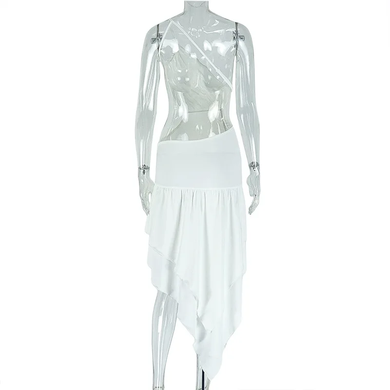 Bangniweigou-vestido blanco Irregular con cuello asimétrico y fruncido para mujer, ropa de playa elegante con espalda descubierta, Sexy, 2025