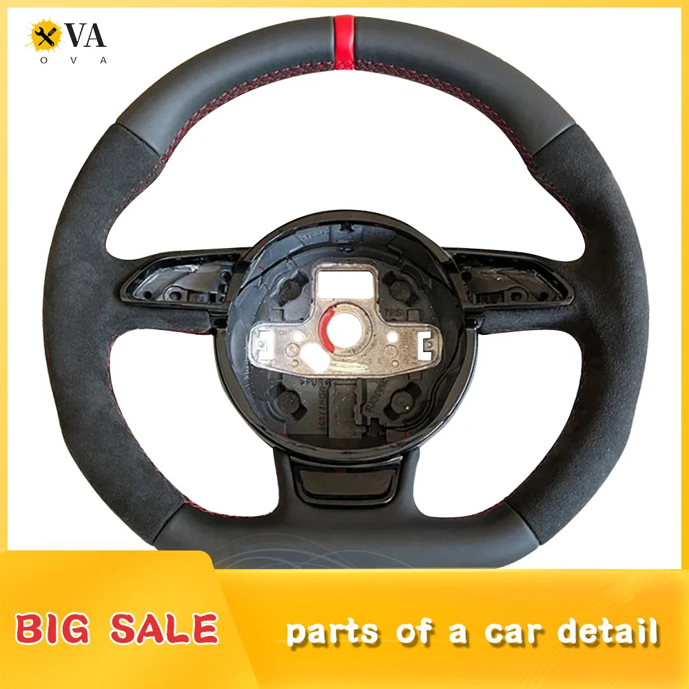 Leather flat bottomed steering wheel, suitable for Audi A3 A4 A5 upgraded S3 S4 S5 fully perforated and semi perforated