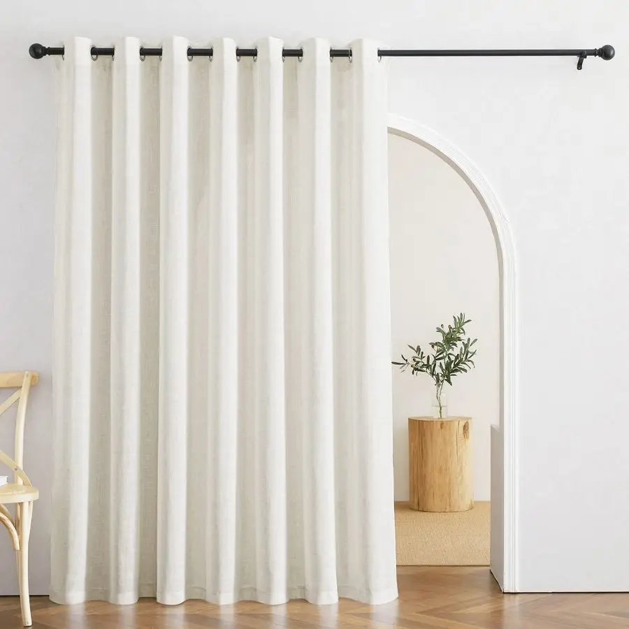 

Sliding Door Curtains 100 inch Wide Semi Sheer Curtains for Living Room, Linen Textured Privacy Room Divider Drape for Large Win